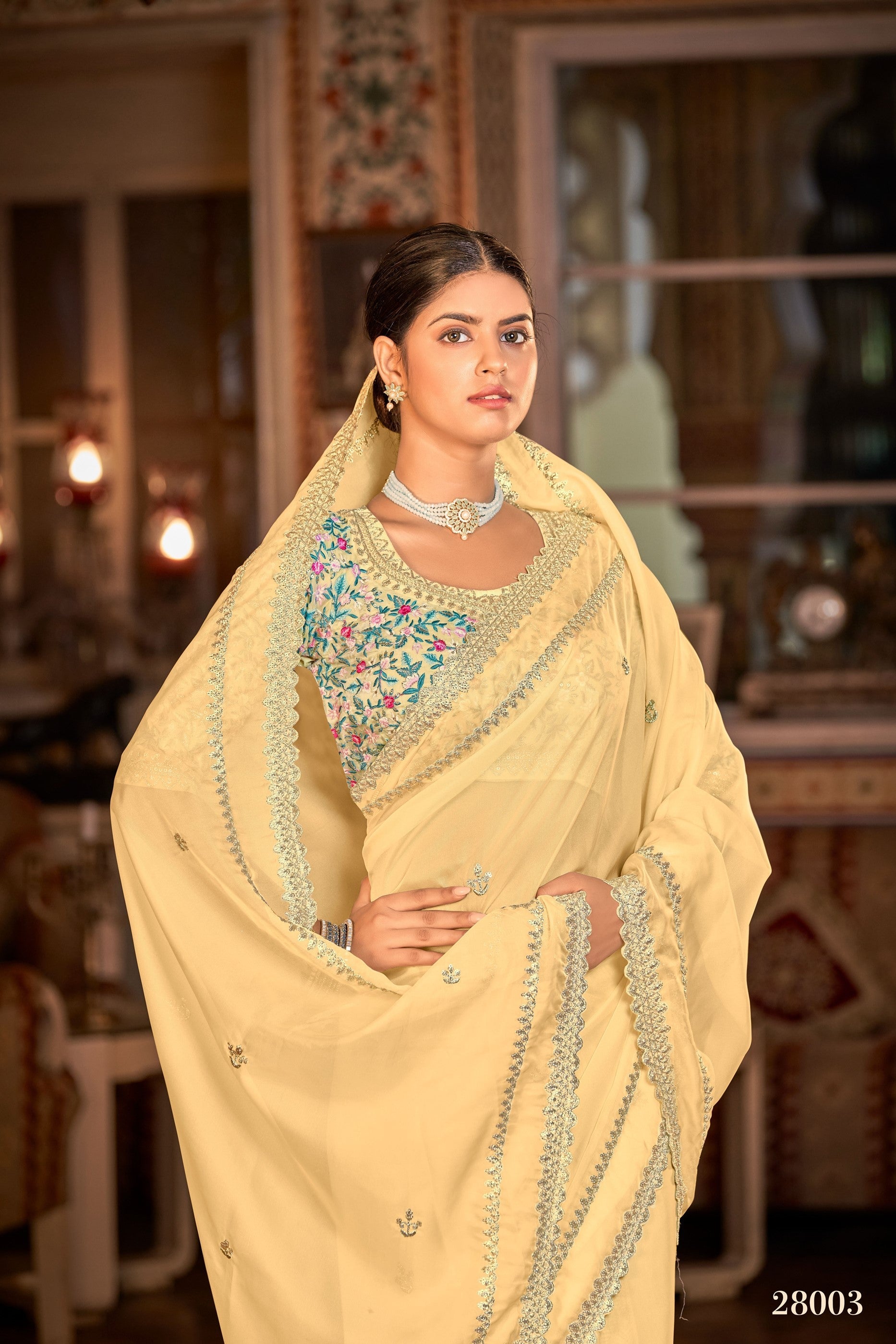 Yellow Organza Saree with Blouse Festival Sari Designer Traditional Partywear Wedding Bridal - Embroidery & Zari Work
