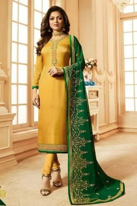 Yellow Pakistani Georgette Salwar Kameez For Wedding & Festival - Embroidery Work