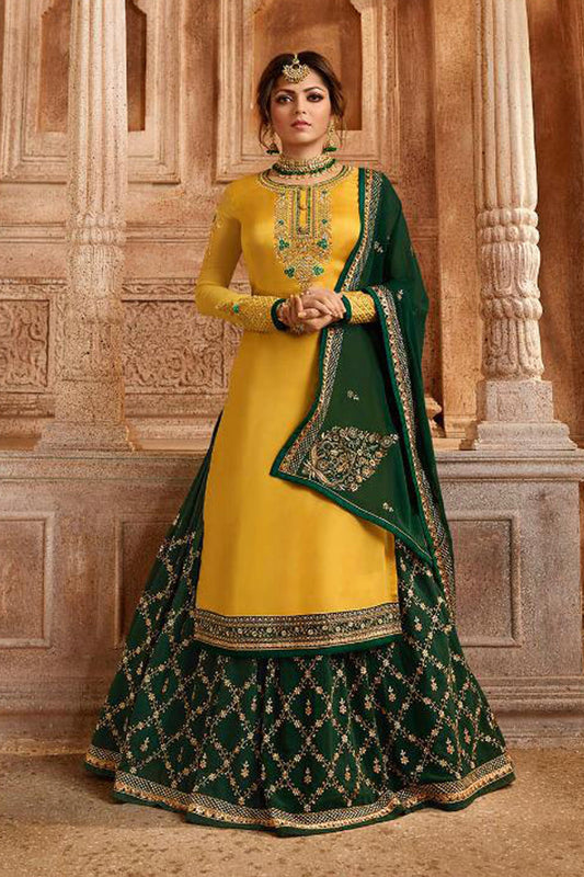 Yellow Pakistani Salwar Suit Satin Georgette for Wedding & Festival - Thread Embroidery Work