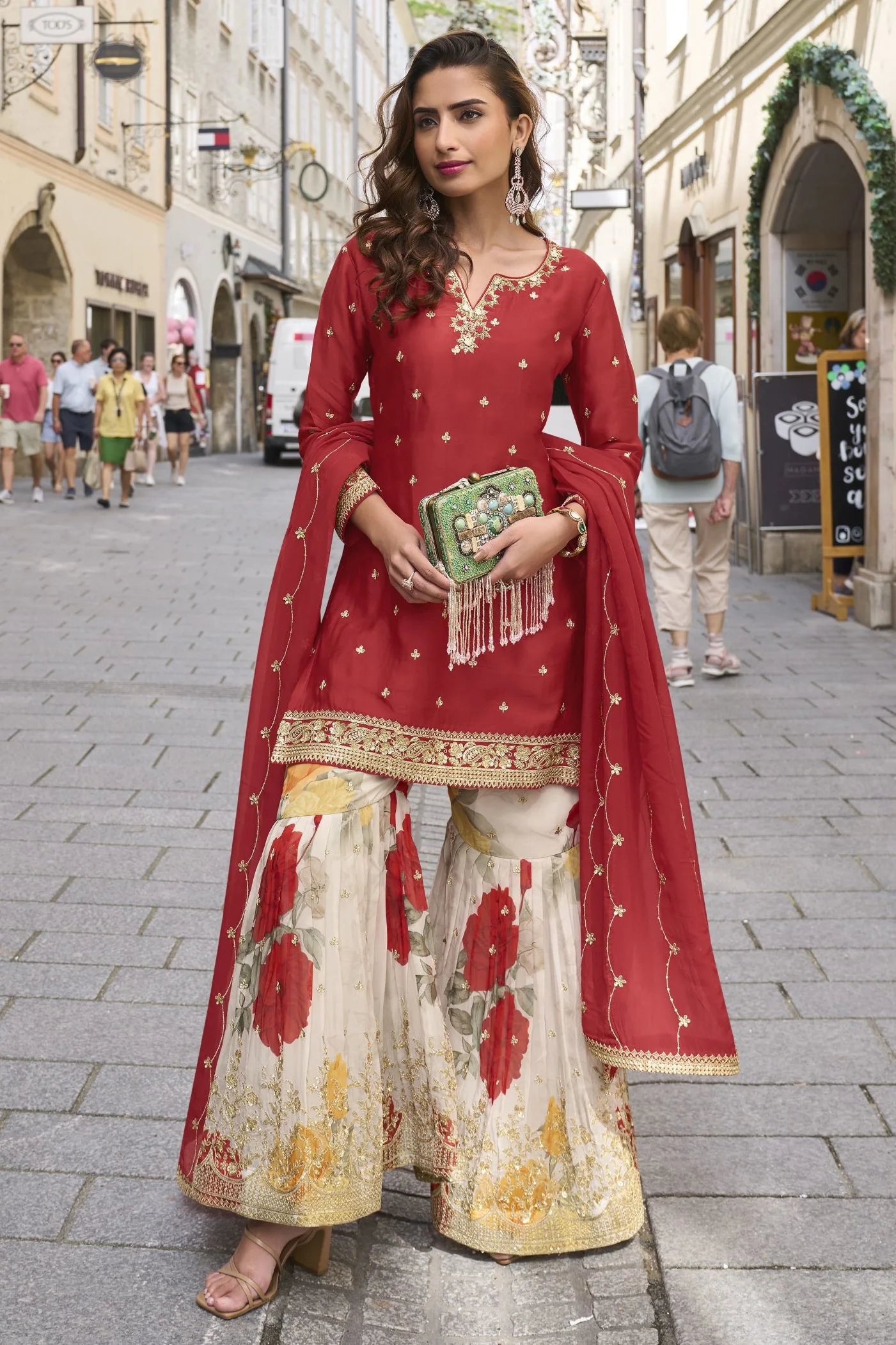 Pakistani Floral Sharara Dress Suit for Wedding