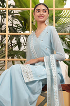 Light Blue Georgette Palazzo Suit For Indian & Pakistani Wedding Festival - Embroidery Work