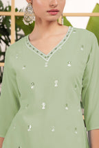 Light Green Georgette Palazzo Suit For Indian & Pakistani Wedding Festival - Embroidery Work
