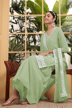 Light Green Georgette Palazzo Suit For Indian & Pakistani Wedding Festival - Embroidery Work
