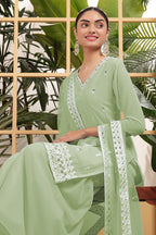 Light Green Georgette Palazzo Suit For Indian & Pakistani Wedding Festival - Embroidery Work