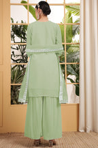 Light Green Georgette Palazzo Suit For Indian & Pakistani Wedding Festival - Embroidery Work