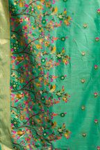 Green Silk Cotton Meenakari Work Saree with Stitched Blouse & Petticoat