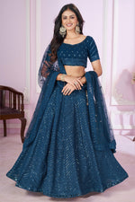 Teal Georgette Lehenga Choli For Indian & Pakistani Wedding Festival - Sequins & Thread Embroidery Work