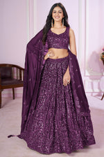 Dark Magenta Georgette Lehenga Choli For Indian & Pakistani Wedding Festival - Sequins & Thread Embroidery Work