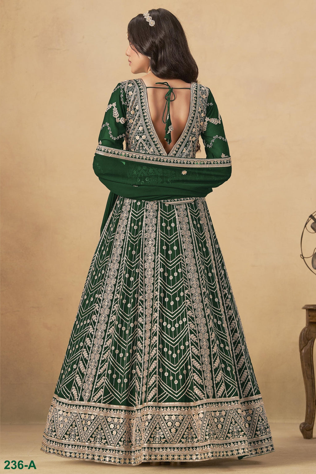 Green Georgette Anarkali Suit For Indian & Pakistani Wedding Festival - Thread & Sequins Embroidery Work