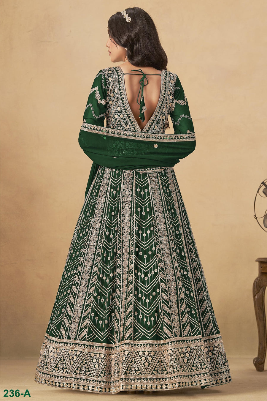Green Georgette Anarkali Suit For Indian & Pakistani Wedding Festival - Thread & Sequins Embroidery Work