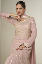 Pink Georgette Anarkali Suit For Indian & Pakistani Wedding Festival - Thread & Sequence Embroidery