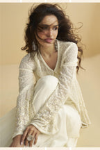 White Chinon Silk Palazzo Choli With Jacket For Indian & Pakistani Wedding Festival - Embroidery Work