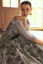 Grey Viscose Shimmer Jacquard Silk Partywear One Piece Gown For Indian & Pakistani Wedding Festival - Sequins & Thread Embroidery Work