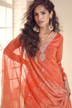 Pink Simar Silk Plazo Suit For Indian Festivals & Weddings - Embroidery Work, Print Work