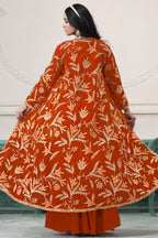 Orange Georgette Palazzo with Choli & Jacket For Wedding & Indian Festival - Embroidery Work