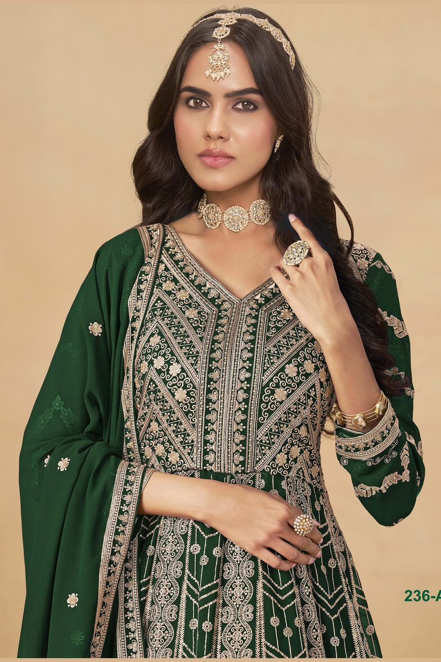 Green Georgette Anarkali Suit For Indian & Pakistani Wedding Festival - Thread & Sequins Embroidery Work