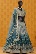 Dove Blue Georgette Dual Tone Lehenga Choli For Indian & Pakistani Wedding Festival - Sequins Embroidery Work, Zari Work