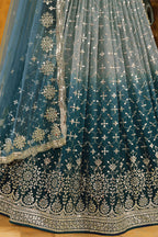 Dove Blue Georgette Dual Tone Lehenga Choli For Indian & Pakistani Wedding Festival - Sequins Embroidery Work, Zari Work
