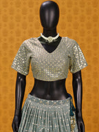 Dove Blue Georgette Dual Tone Lehenga Choli For Indian & Pakistani Wedding Festival - Sequins Embroidery Work, Zari Work