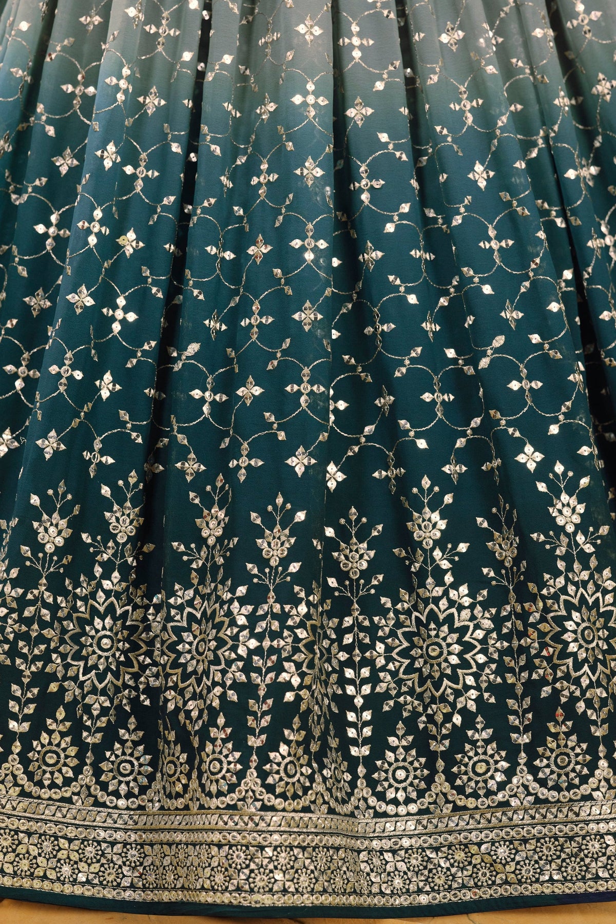 Dove Blue Georgette Dual Tone Lehenga Choli For Indian & Pakistani Wedding Festival - Sequins Embroidery Work, Zari Work