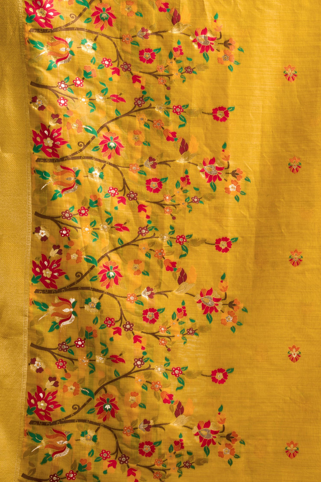 Yellow Silk Cotton Meenakari Saree with Stitched Blouse & Underskirt