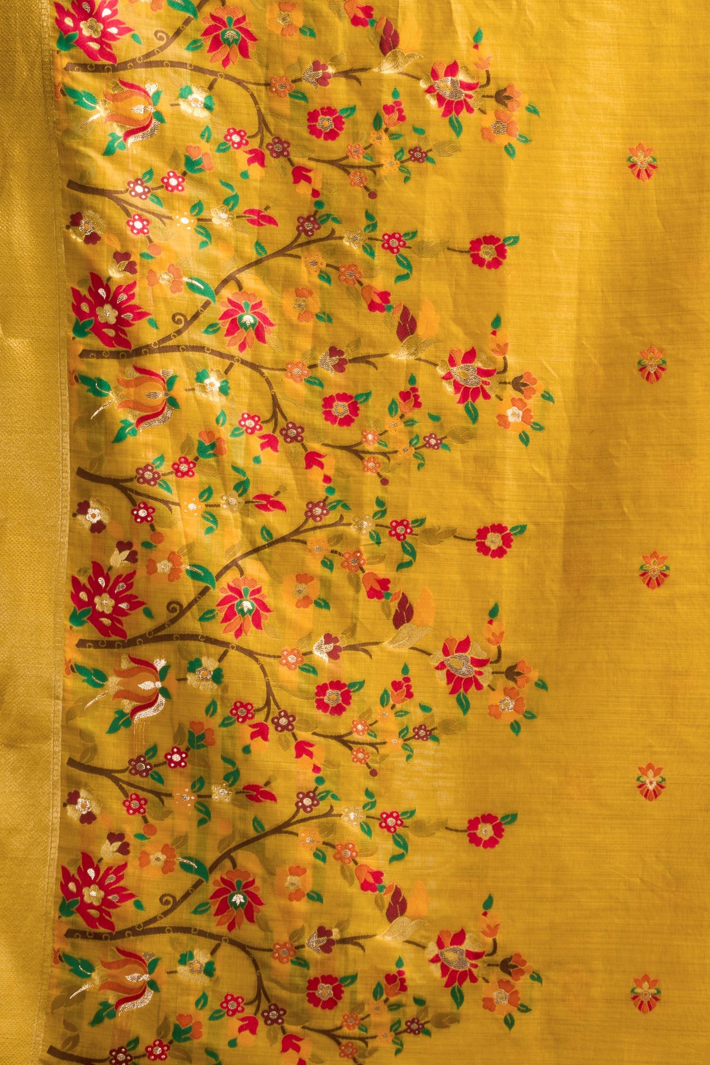 Yellow Silk Cotton Meenakari Saree with Stitched Blouse & Underskirt