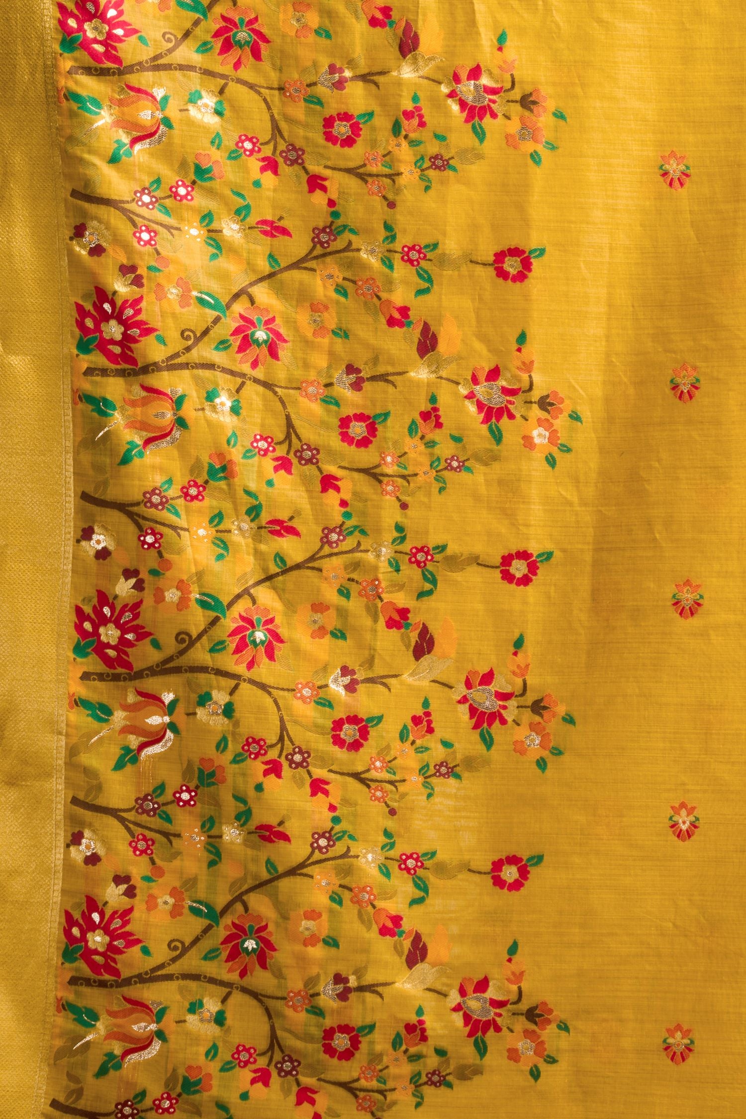 Yellow Silk Cotton Meenakari Saree with Stitched Blouse & Underskirt