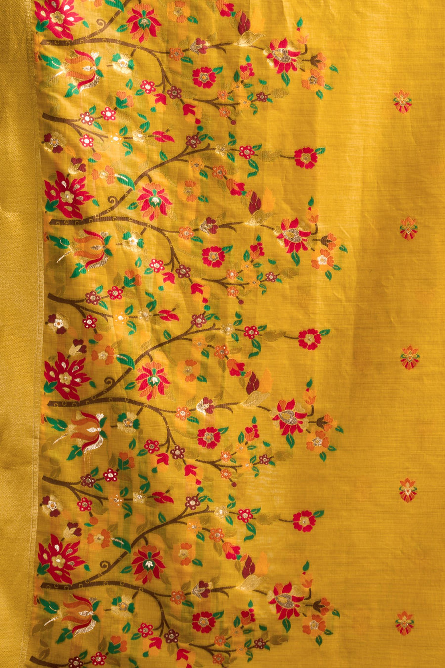 Yellow Silk Cotton Meenakari Saree with Stitched Blouse & Underskirt