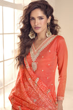 Pink Simar Silk Plazo Suit For Indian Festivals & Weddings - Embroidery Work, Print Work