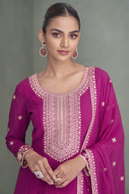 Magenta Georgette Anarkali Suit For Indian & Pakistani Wedding Festival - Embroidery Work