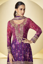Purple Chinon Silk Dual Color Plazo Suit For Indian & Pakistani Wedding - Thread & Sequence Embroidery Work, Print Work
