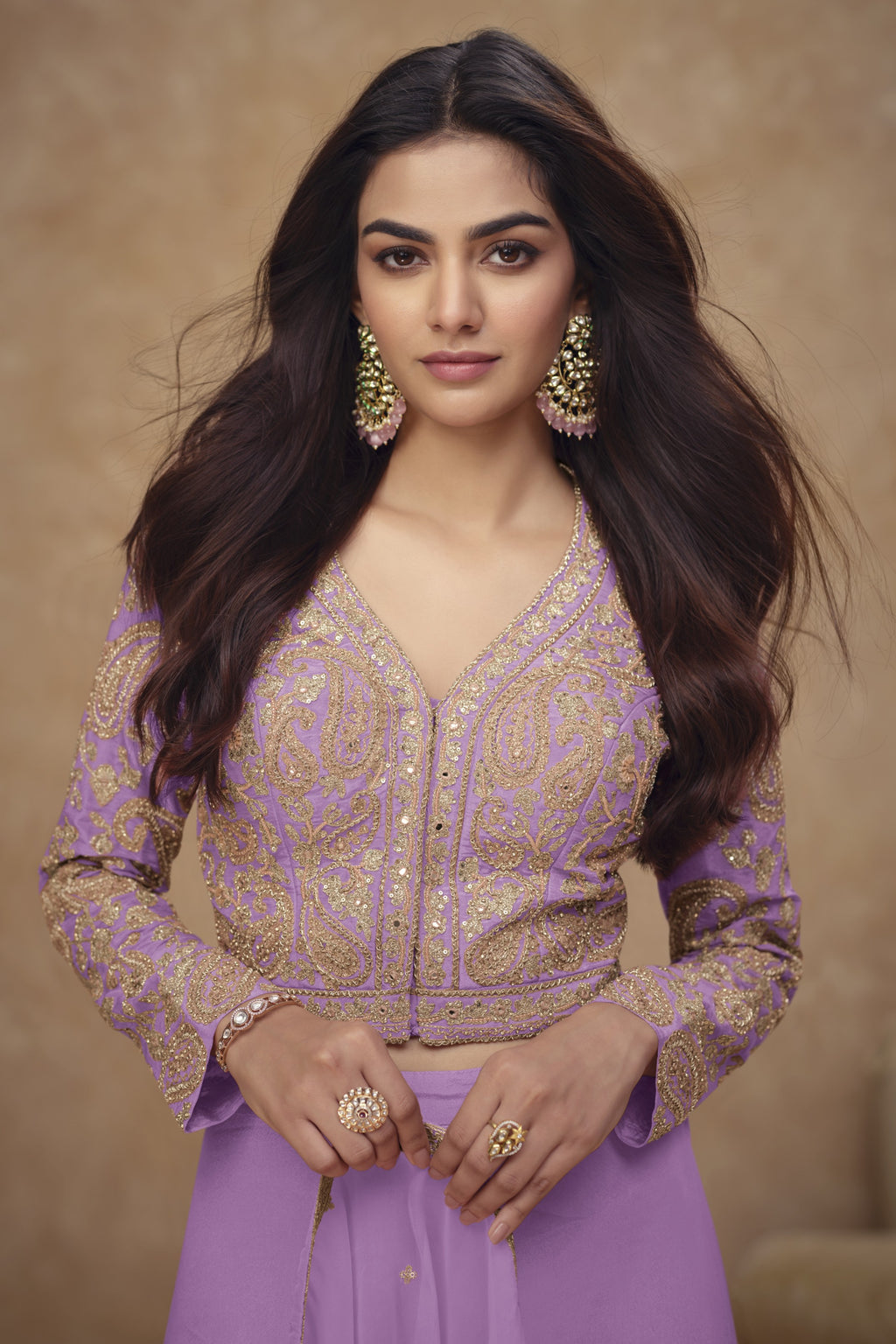 Lavender Simmer Silk Plazo Suit For Indian & Pakistani Wedding Festival - Embroidery Work