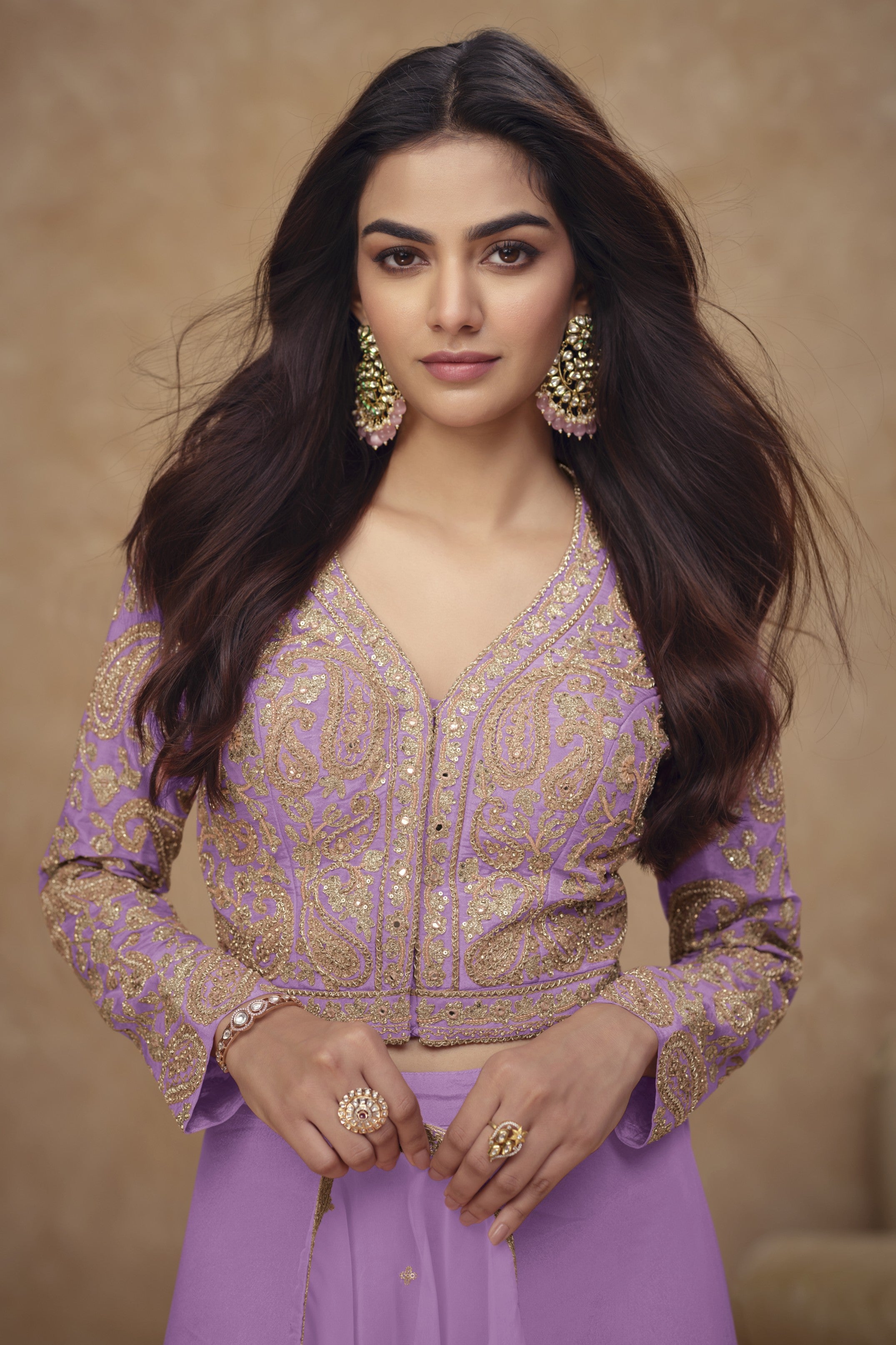 Lavender Simmer Silk Plazo Suit For Indian & Pakistani Wedding Festival - Embroidery Work