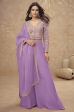 Lavender Simmer Silk Plazo Suit For Indian & Pakistani Wedding Festival - Embroidery Work