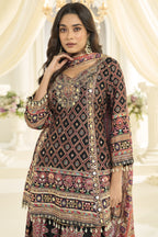 Black Pakistani Traditional Outfit Plazo Suit with Aari, Gota Patti & Print Work
