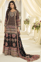 Black Pakistani Traditional Outfit Plazo Suit with Aari, Gota Patti & Print Work