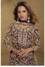 Embroidered Suit for Womens | Purple Georgette Sequin Plazo Set