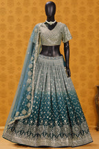 Dove Blue Georgette Dual Tone Lehenga Choli For Indian & Pakistani Wedding Festival - Sequins Embroidery Work, Zari Work