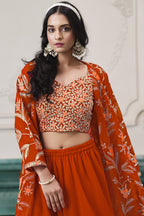Orange Georgette Palazzo with Choli & Jacket For Wedding & Indian Festival - Embroidery Work