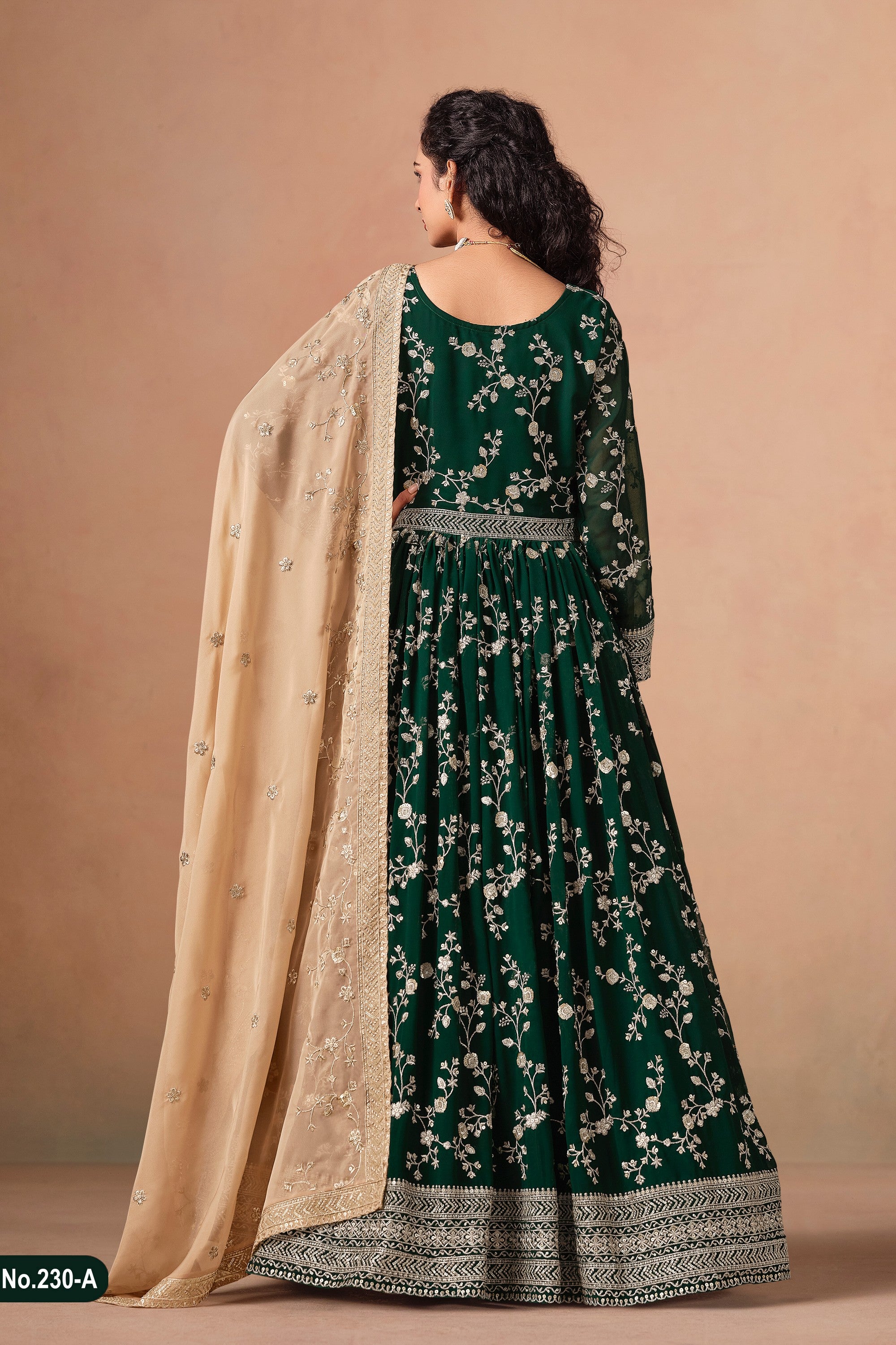 Green Georgette Anarkali Suit For Indian & Pakistani Wedding Festival - Thread & Sequins Embroidery Work