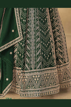 Green Georgette Anarkali Suit For Indian & Pakistani Wedding Festival - Thread & Sequins Embroidery Work
