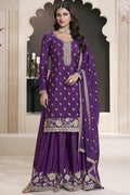 Purple Chinon Silk Sharara Kameez Suit for Pakistani & Indian Festival - Embroidery Work
