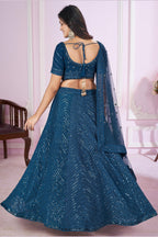 Teal Georgette Lehenga Choli For Indian & Pakistani Wedding Festival - Sequins & Thread Embroidery Work