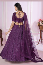 Purple Georgette Lehenga Choli For Indian & Pakistani Wedding Festival - Sequins & Thread Embroidery Work