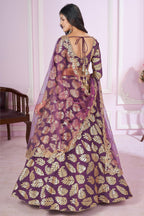 Purple Georgette Lehenga Choli For Indian & Pakistani Wedding Festival - Sequins & Thread Embroidery Work, Zari Work