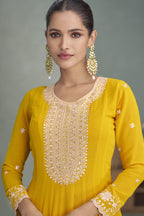Yellow Georgette Anarkali Suit For Indian & Pakistani Wedding Festival - Embroidery Work