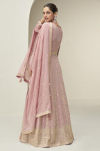 Pink Georgette Anarkali Suit For Indian & Pakistani Wedding Festival - Thread & Sequence Embroidery