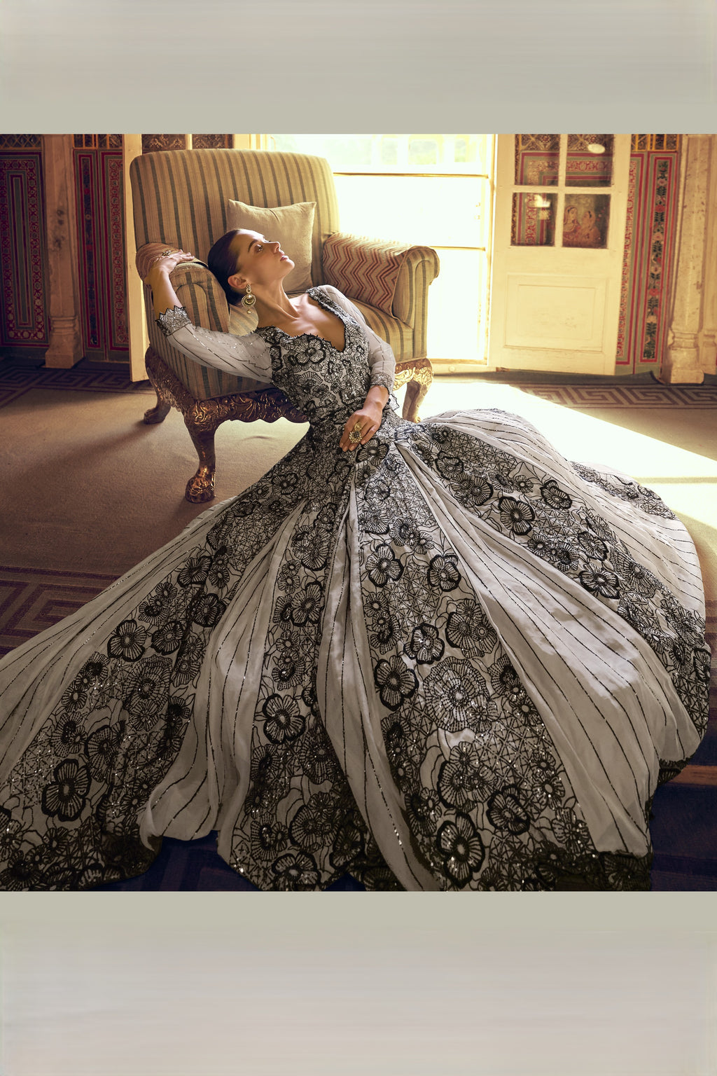 Grey Viscose Shimmer Jacquard Silk Partywear One Piece Gown For Indian & Pakistani Wedding Festival - Sequins & Thread Embroidery Work