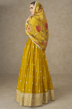 Yellow Chinon Silk Anarkali Suit For Indian & Pakistani Wedding Festival - Thread & Sequence Embroidery Work, Print Work