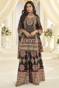 Black Pakistani Traditional Outfit Plazo Suit with Aari and Gota Patti Work
